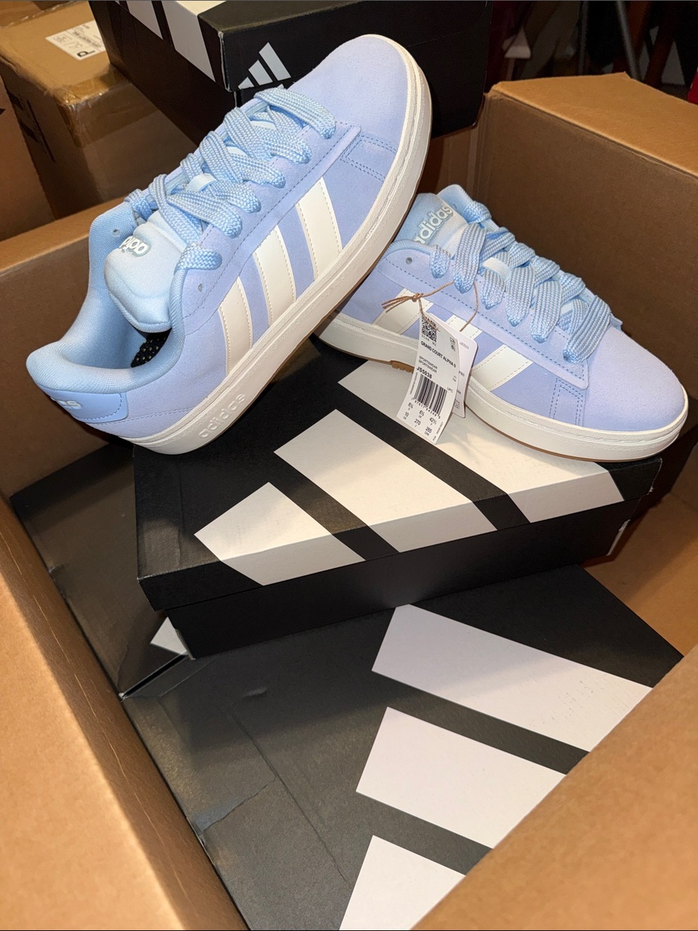 adidas Women's Light Blue Sneakers with White Stripes